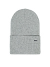 Шапка вязаная серого цвета c отворотом, однослойная, в мелкий рубчик лапшa, пластинa LY