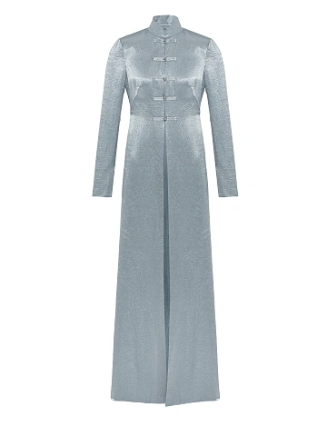 Серо-голубое платье-кимоно из шелка, 1