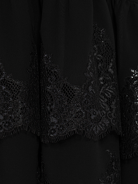 Черное платье-миди из шифона с кружевом, 3