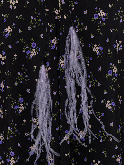 Черное платье-мини из шелка с цветочным принтом и завязками, 4 Черное платье-мини из шелка с цветочным принтом и завязками, 4