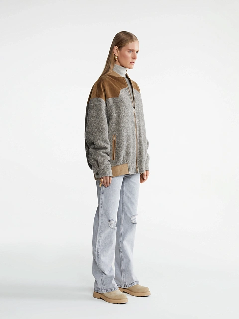 Серый бомбер из шерсти букле с люрексом, 3 Серый бомбер из шерсти букле с люрексом, 3