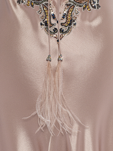 Пудровое платье-макси из шелка с открытой спиной и стразами, 4