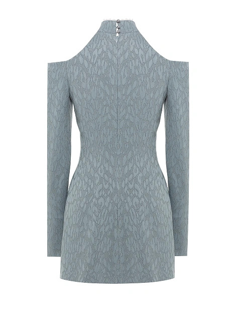 Серое платье-мини из жаккарда с леопардовым узором, 2