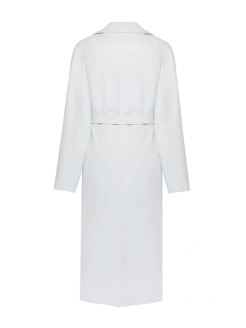 Белый двубортный тренч из кожи, 8