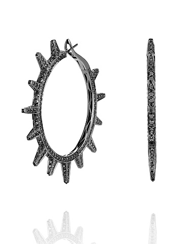 Хупсы из черненого золота с черными бриллиантами круглой огранки и огранки «принцесса», 1