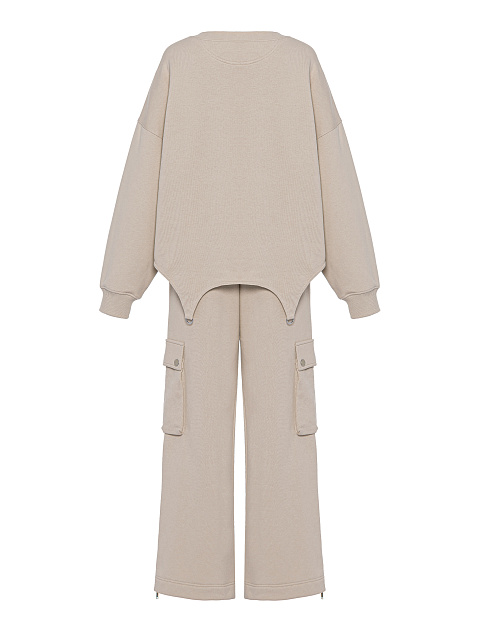 Светло-бежевый трикотажный костюм с брюками-карго, 2