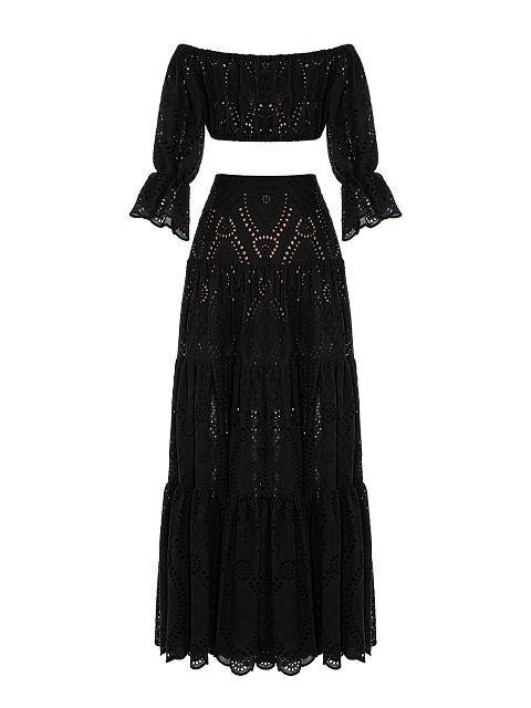 Черный хлопковый комплект из топа и юбки-макси, 2 Черный хлопковый комплект из топа и юбки-макси, 2