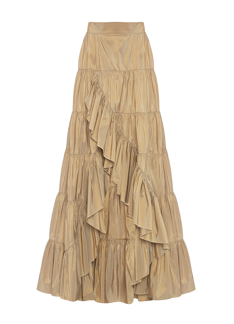 Бежевая юбка макси из тафты с рюшами, 1 Бежевая юбка макси из тафты с рюшами, 1