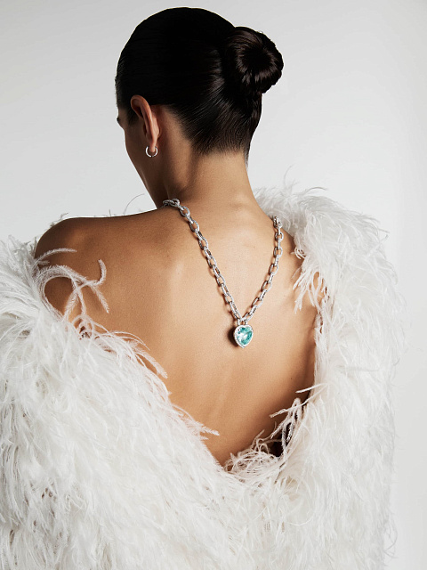 Колье-цепь из белого золота с Турмалином Параиба и бриллиантами, 4 Колье-цепь из белого золота с Турмалином Параиба и бриллиантами, 4