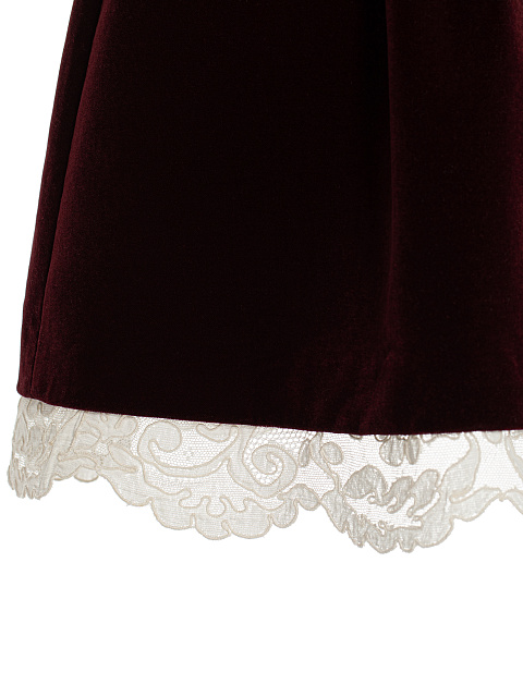 Бордовое платье-мини из бархата с белым кружевом, 4 Бордовое платье-мини из бархата с белым кружевом, 4