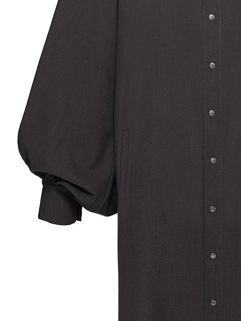 Черное хлопковое платье-рубашка с объемными рукавами, 3