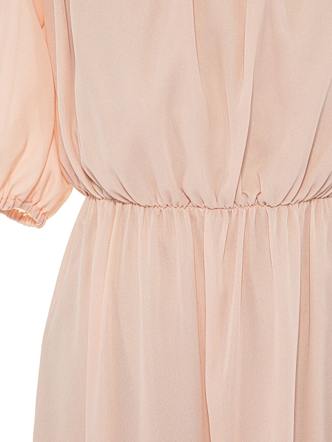 Персиковое платье-макси с открытыми плечами, 3