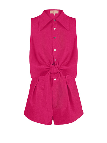 Розовый льняной комплект из рубашки и шорт, 1