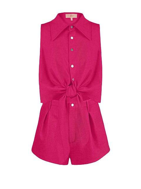 Розовый льняной комплект из рубашки и шорт, 1 Розовый льняной комплект из рубашки и шорт, 1
