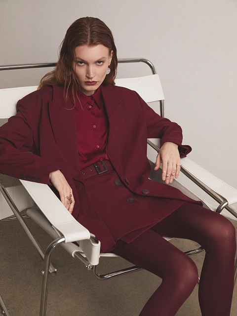 Бордовый объемный жакет из хлопка, 6