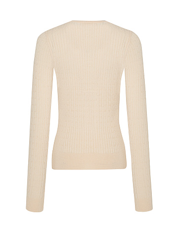 Бежевый пуловер из кашемира с V-вырезом и косами, 2