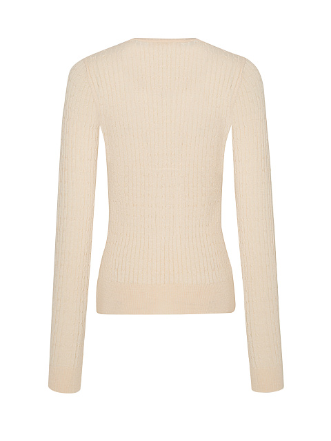 Бежевый пуловер из кашемира с V-вырезом и косами, 2 Бежевый пуловер из кашемира с V-вырезом и косами, 2