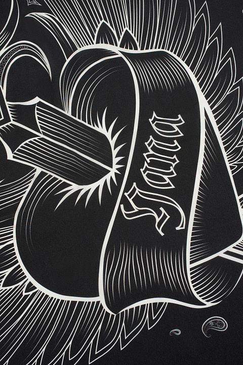 Черный шелковый платок с белым принтом, 4 Черный шелковый платок с белым принтом, 4