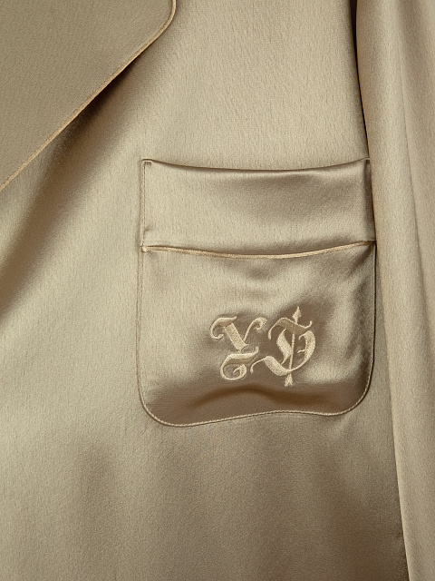 Бежевый домашний костюм из шелка с вышивкой, 4 Бежевый домашний костюм из шелка с вышивкой, 4