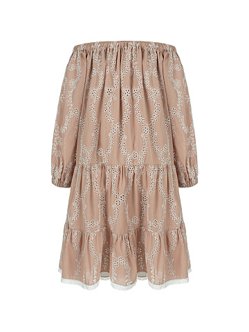 Бежевое платье-мини из хлопка с кружевом, 1