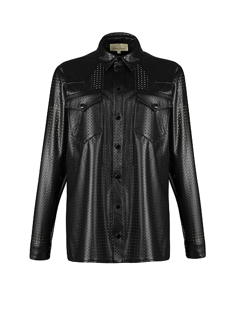 Черная рубашка из эко-кожи с перфорацией, 1