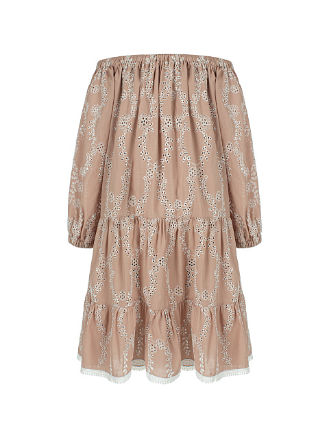 Бежевое платье-мини из хлопка с кружевом, 1 Бежевое платье-мини из хлопка с кружевом, 1