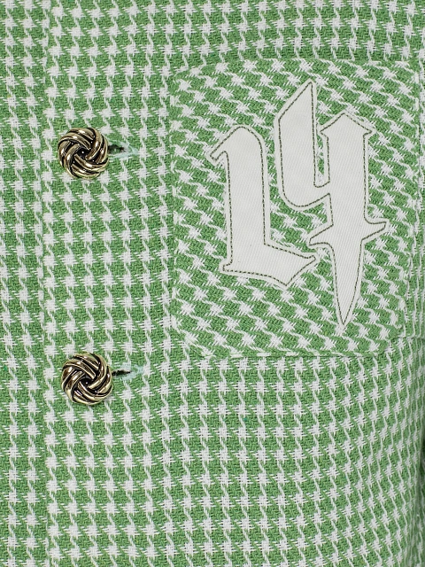 Бело-зеленый укороченный жакет из твида, 3