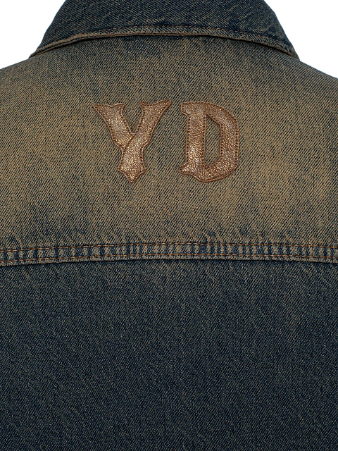 Синяя джинсовая куртка с разводами и вышивкой бисером, 5