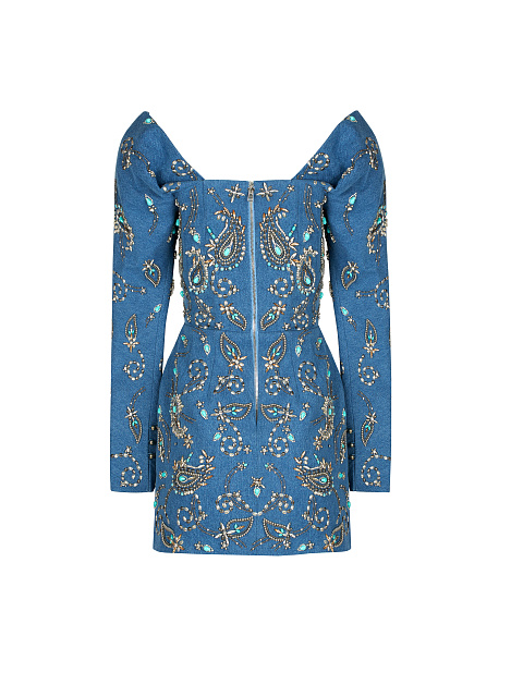 Синее платье-мини из джинсовой ткани, 2