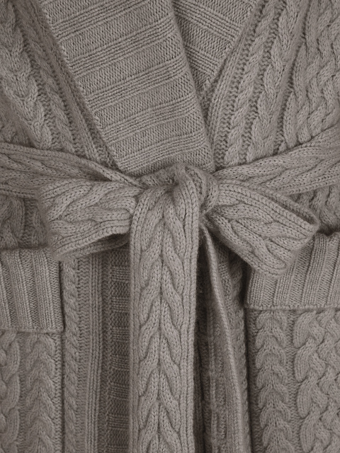 Серо-коричневое вязаное пальто из шерсти мериноса и кашемира, 4