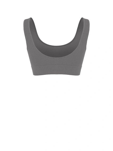 Серый спортивный топ из трикотажа в рубчик, 2