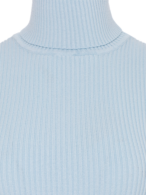 Голубое трикотажное платье-макси с вырезом, 3