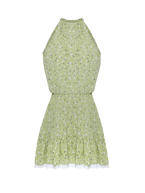 Зеленое платье-мини из вискозы с цветочным принтом, 1