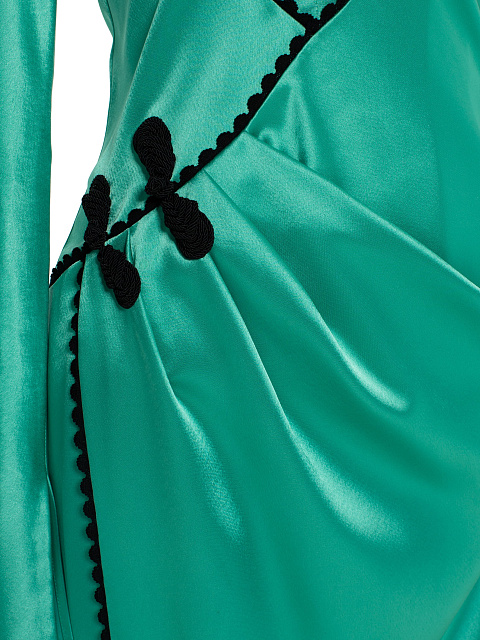 Зеленое платье-макси из шелка с черным кружевом, 3