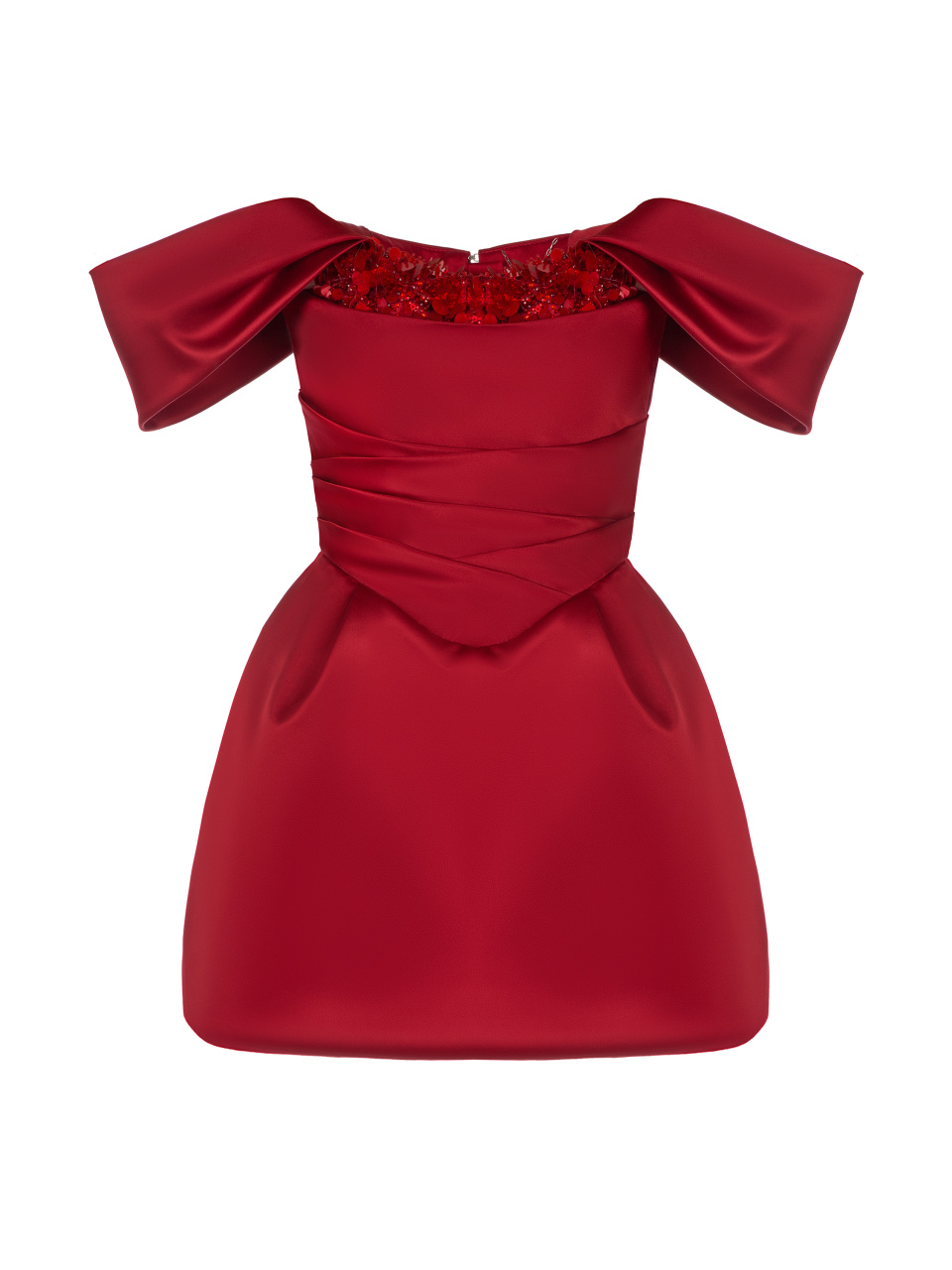 Красное шелковое платье-мини с пайетками, 1