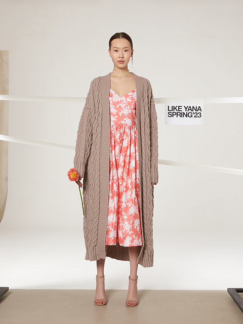 Коралловое хлопковое платье-миди с белым цветочным принтом, 6 Коралловое хлопковое платье-миди с белым цветочным принтом, 6