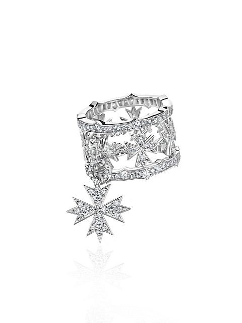 Широкое кольцо из белого золота с бриллиантами и подвеской, 1