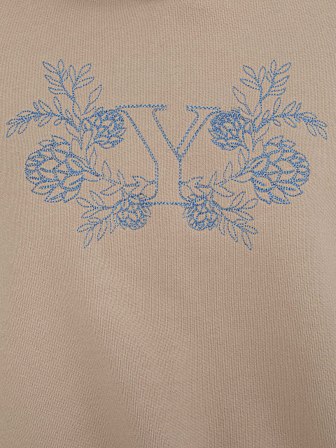 Укороченное бежевое худи с голубой вышивкой, 3