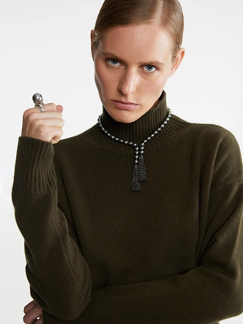 Колье-галстук из черненого золота с жемчугом и бриллиантами, 2