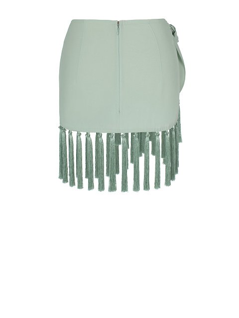Зеленая юбка-мини из шелка с бахромой, 2