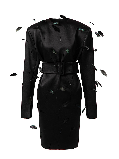 Черное платье-мини с перьями, 1