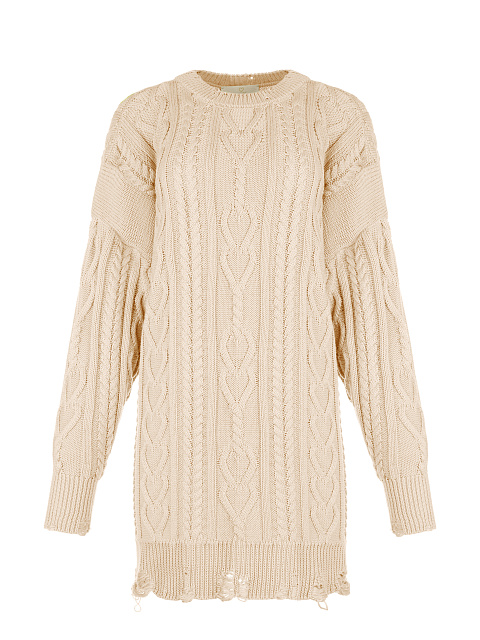 Светло-бежевое вязаное платье-свитер с косами, 1 Светло-бежевое вязаное платье-свитер с косами, 1