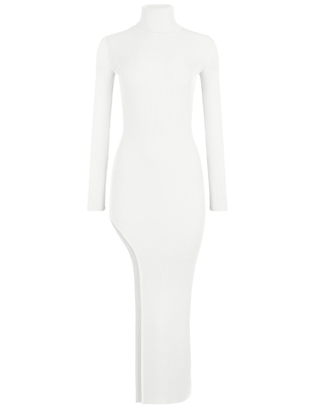 Белое трикотажное платье-макси с вырезом, 1