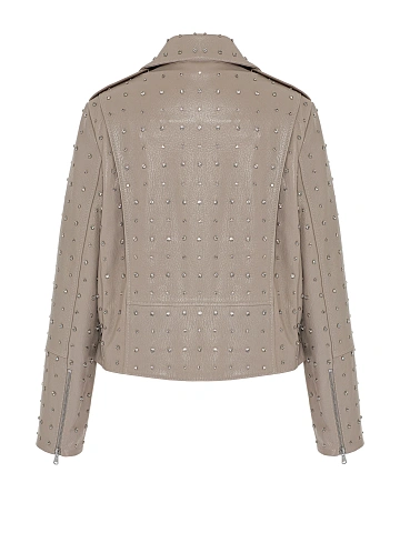 Бежевая кожаная косуха со стразами, 2