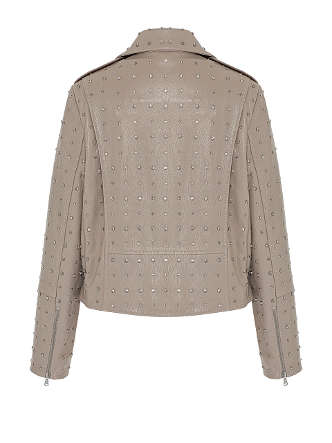 Бежевая кожаная косуха со стразами, 2