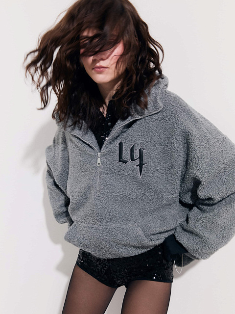 Серое объемное худи из ткани букле, 3 Серое объемное худи из ткани букле, 3