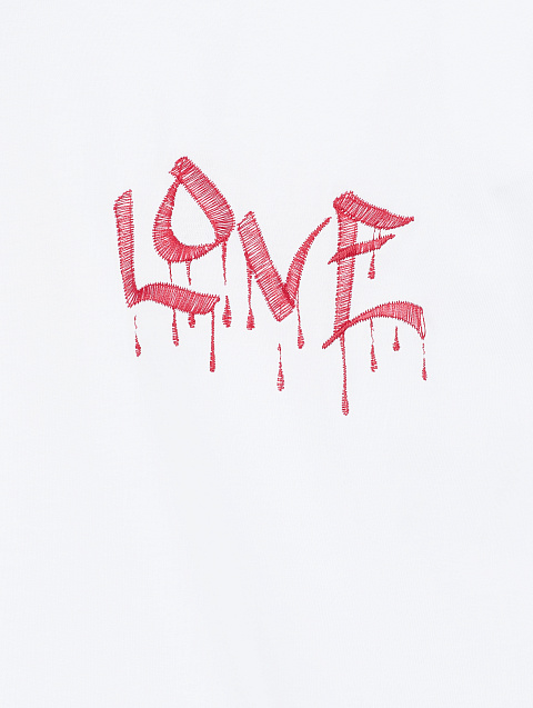 Белая хлопковая футболка с вышивкой LOVE, 3 Белая хлопковая футболка с вышивкой LOVE, 3