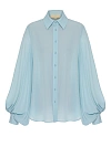Рубашка из голубого крепа с люрексом, длинные объёмные рукава на сборке, пуговицы