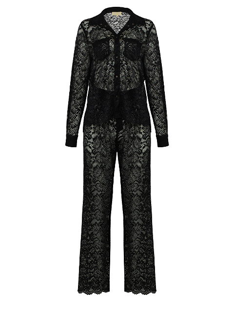 Черный кружевной костюм из рубашки и брюк, 2
