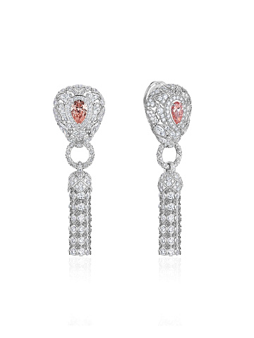 Серьги-кисти из белого золота с розовым бриллиантом, 1